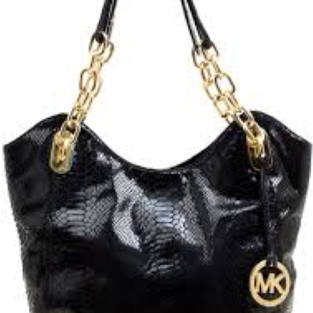 Michael Kors Python Embossed Shiny Black and Gold… - image 1